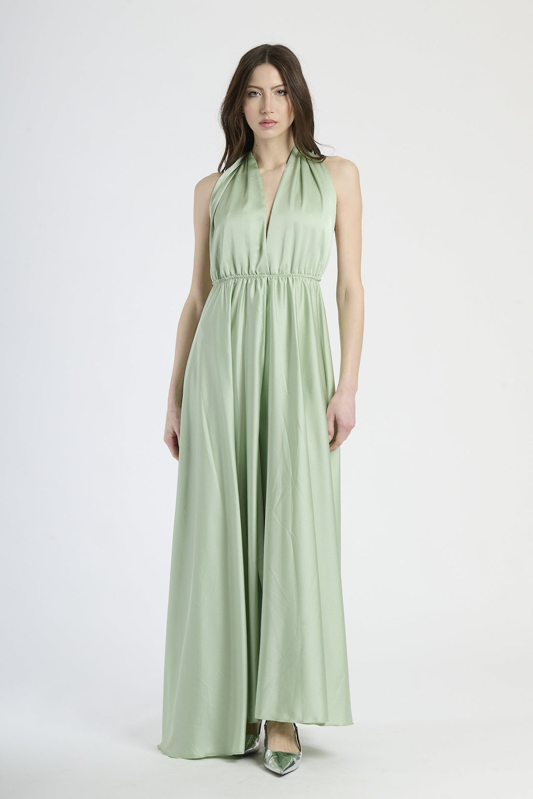 Long Satin Dress with Shoulder Strap and Open Back Pamela