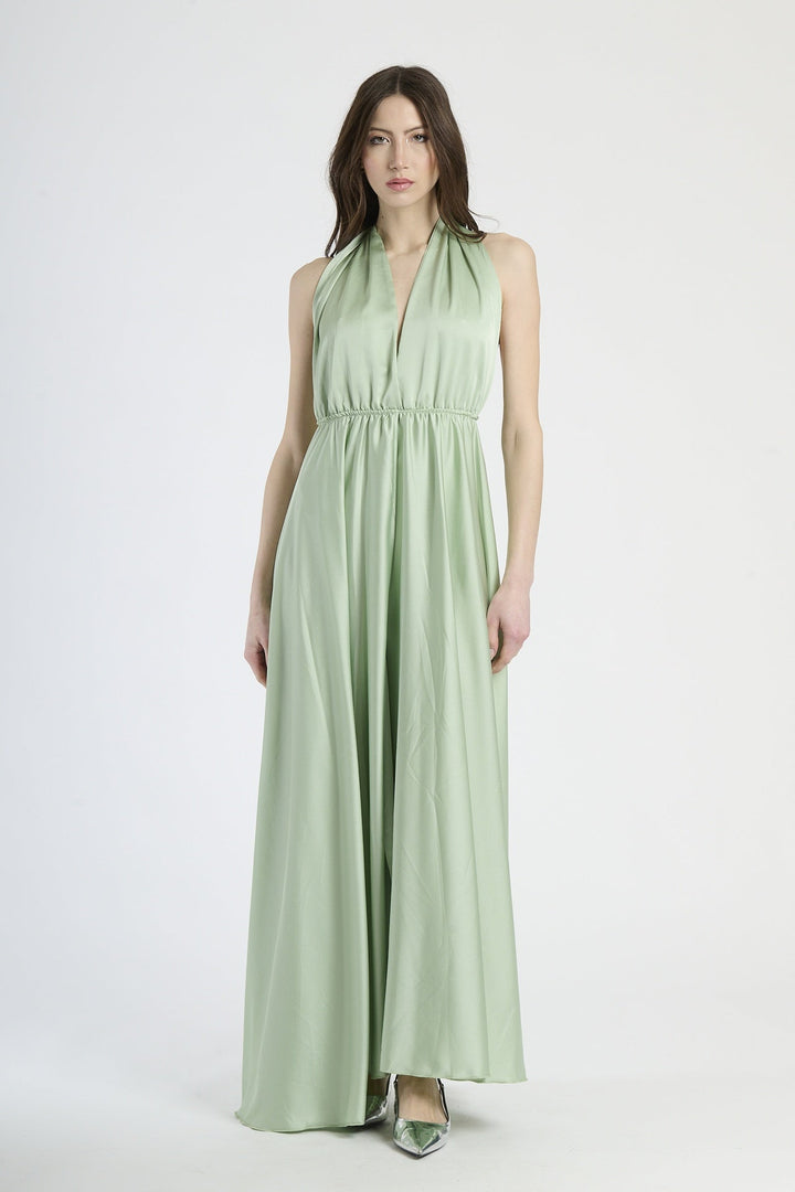 Long Satin Dress with Shoulder Strap and Open Back Pamela