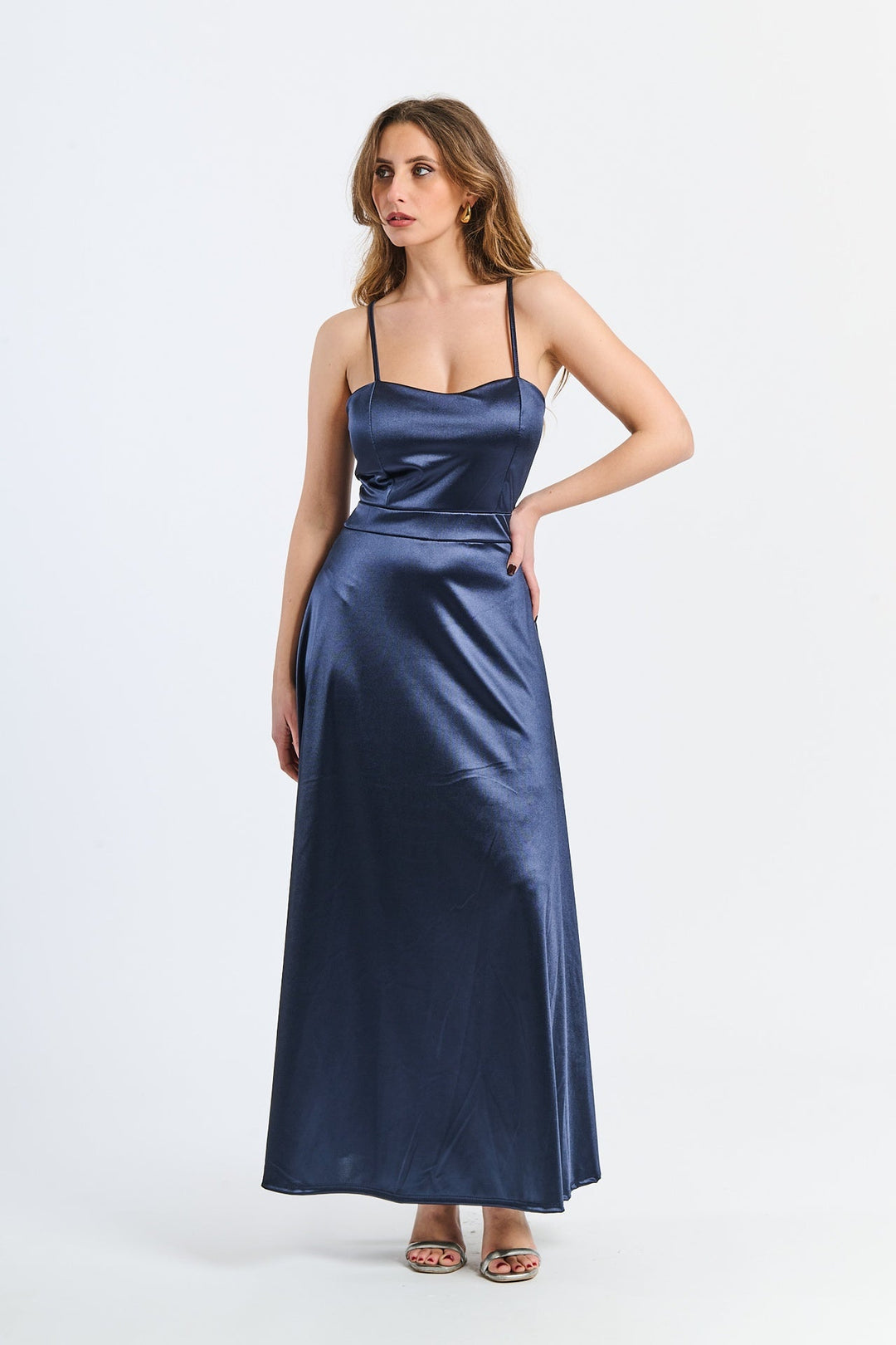 Long satin dress with open back Eva