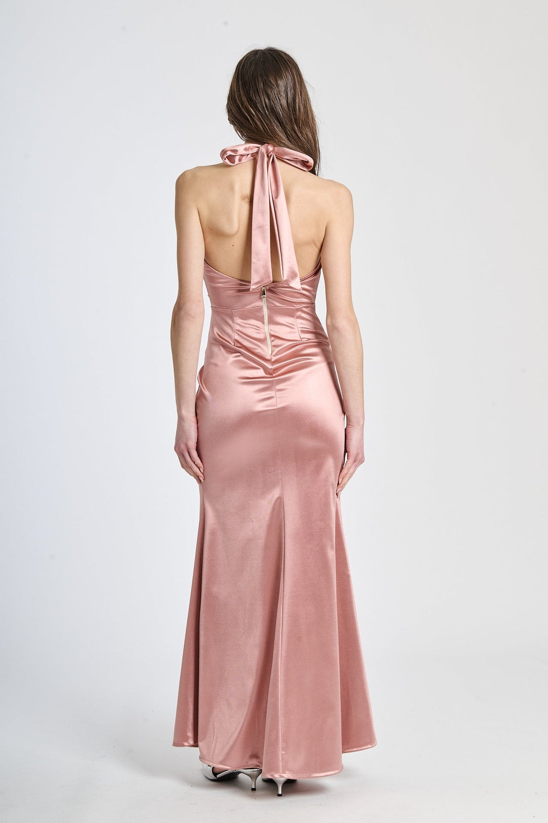 Draped Satin Dress with American Neckline Aria