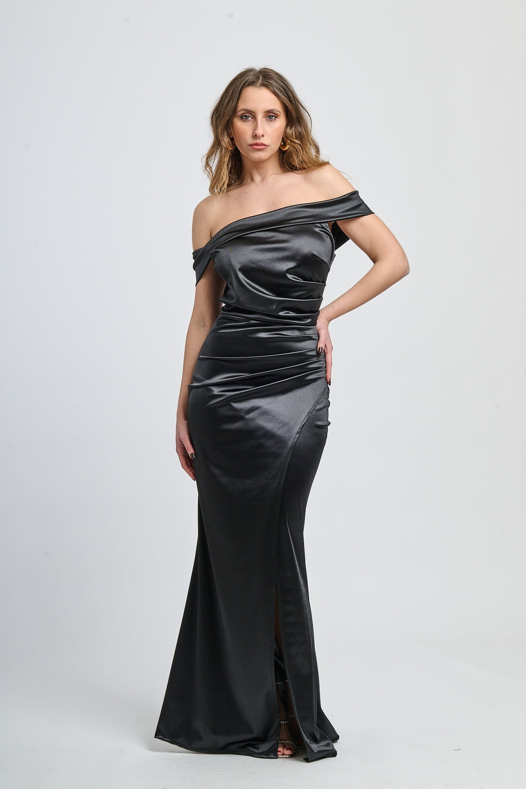 Draped Off-Shoulder Dress Light Blue