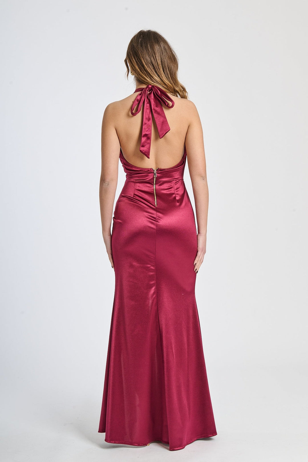 Draped Satin Dress with American Neckline Aria