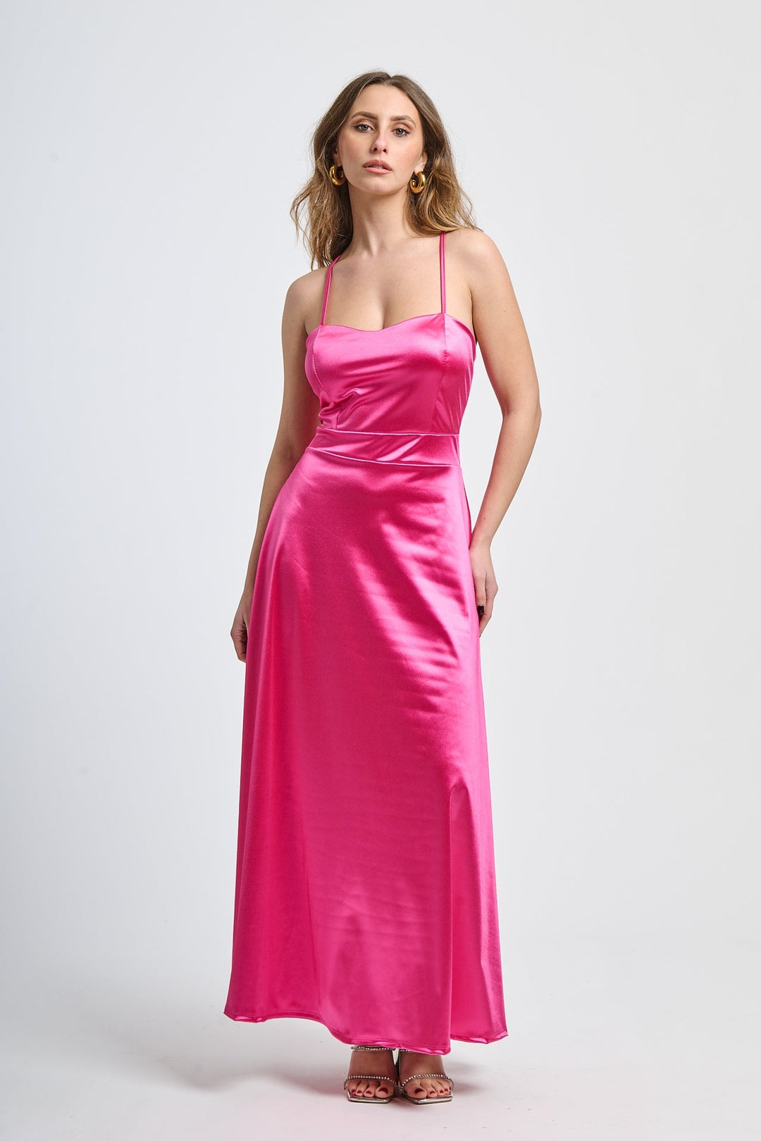Long satin dress with open back Eva