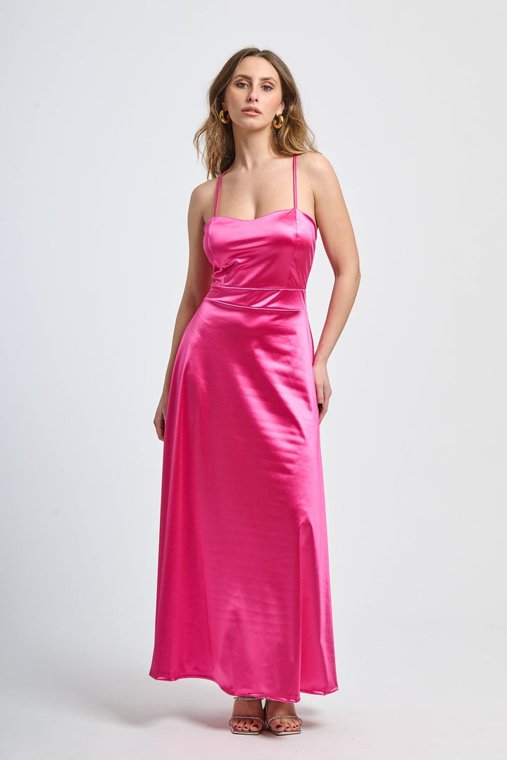 Long satin dress with open back Eva