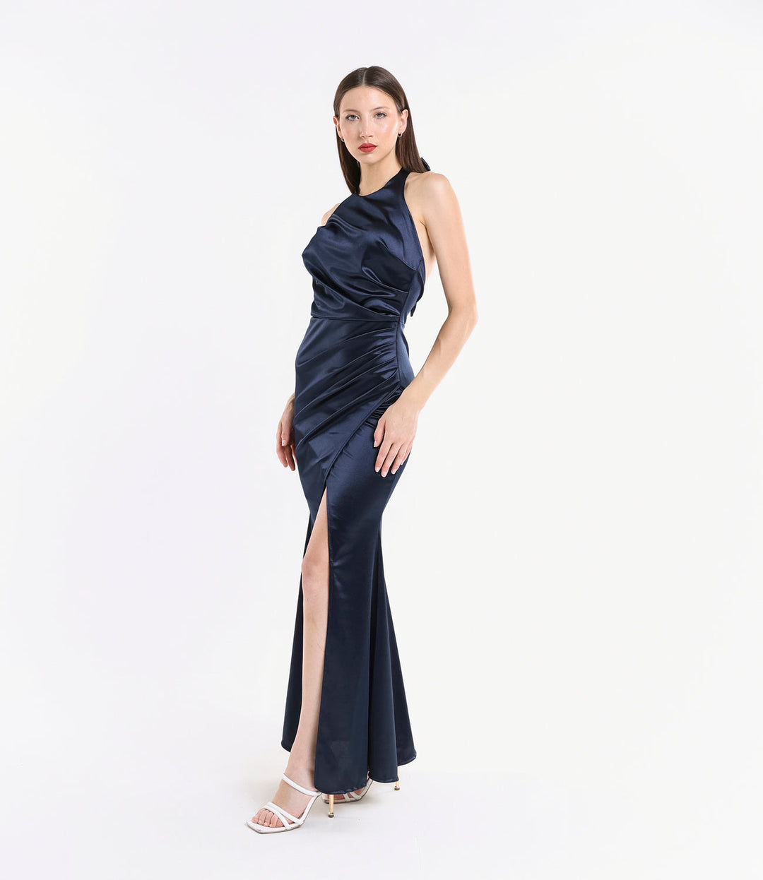 Draped Satin Dress with American Neckline Aria