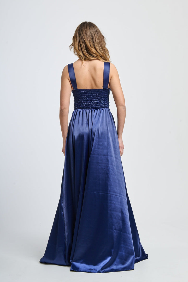 Maxi Satin Dress with V-Neck Sara
