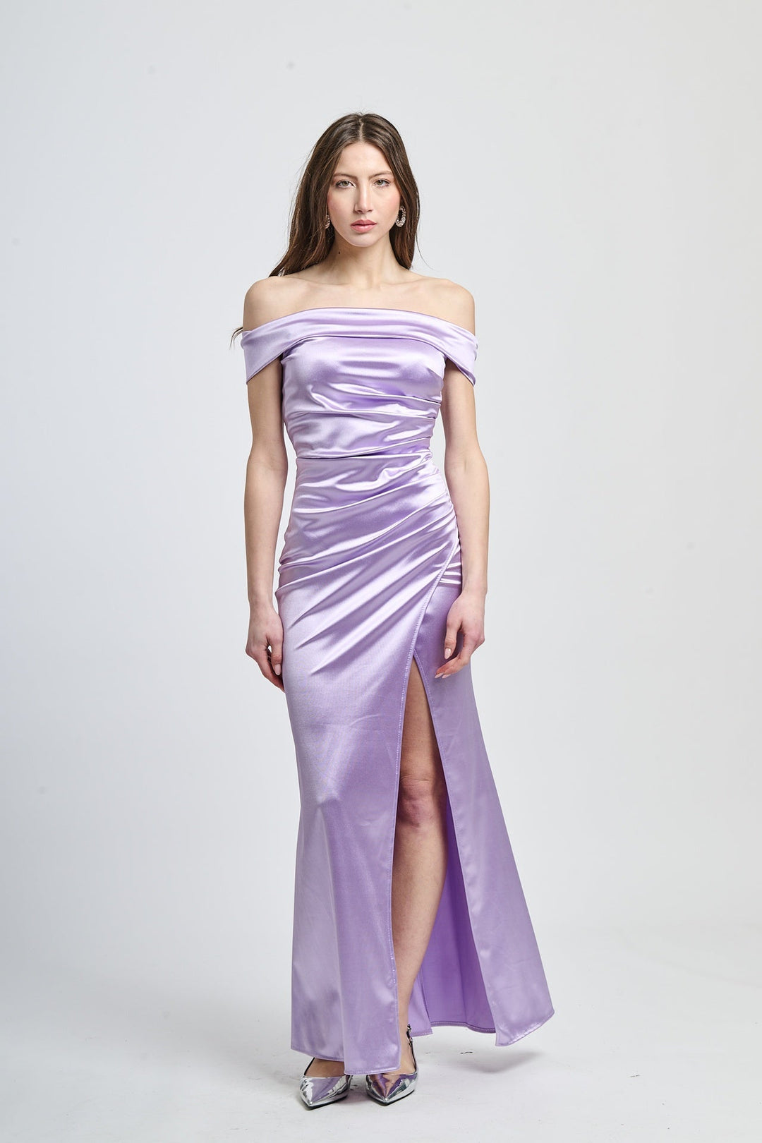 Draped Off-Shoulder Dress Light Blue