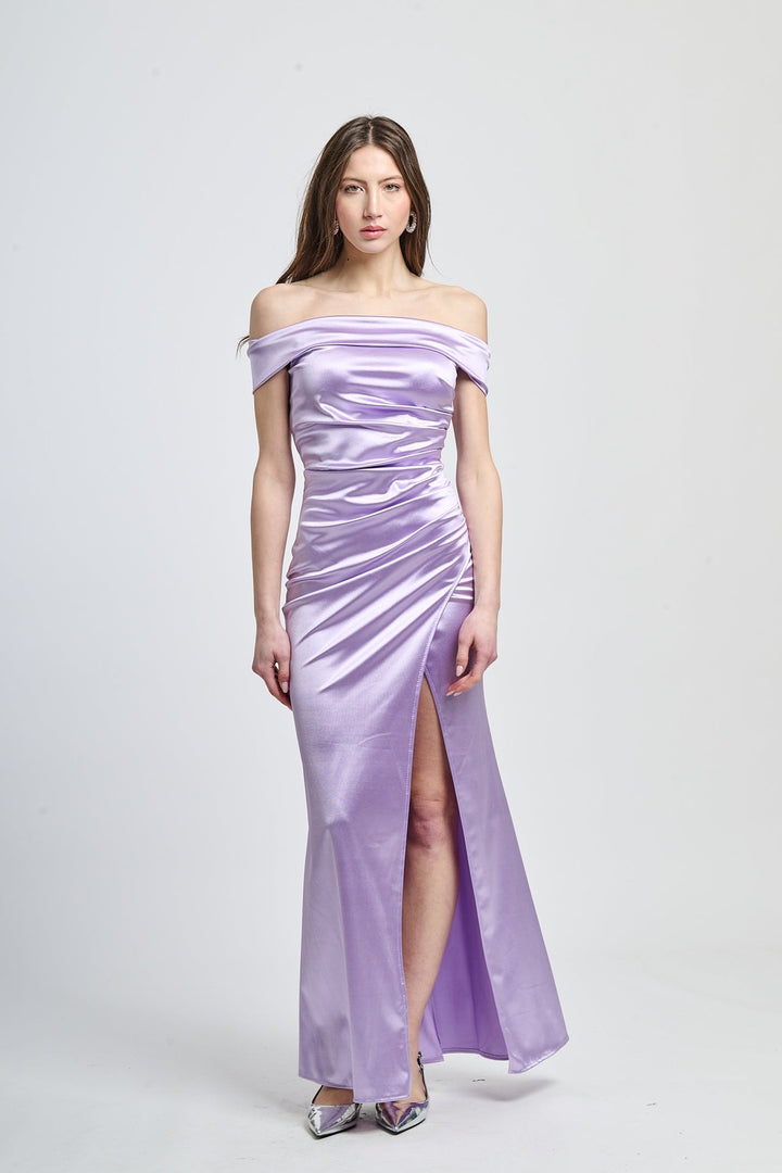 Draped Off-Shoulder Dress Light Blue