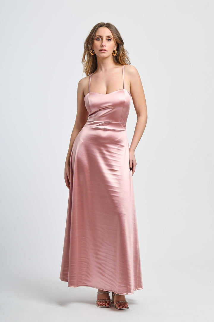 Long satin dress with open back Eva