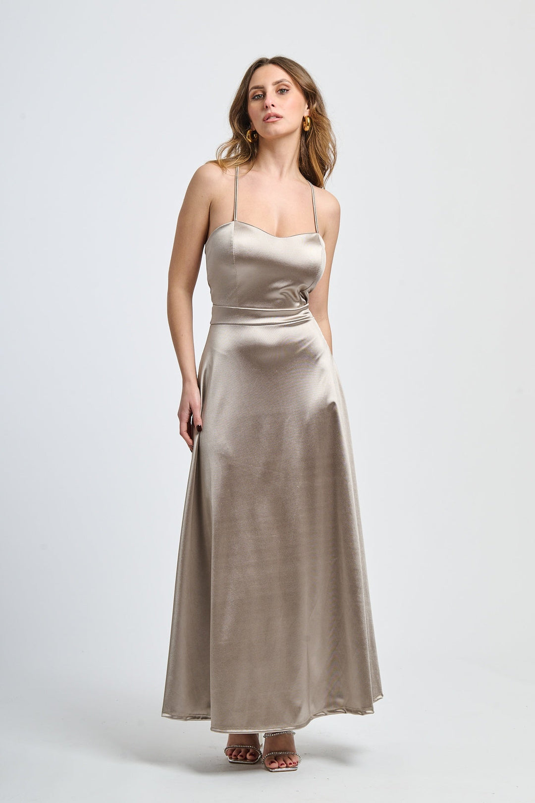 Long satin dress with open back Eva