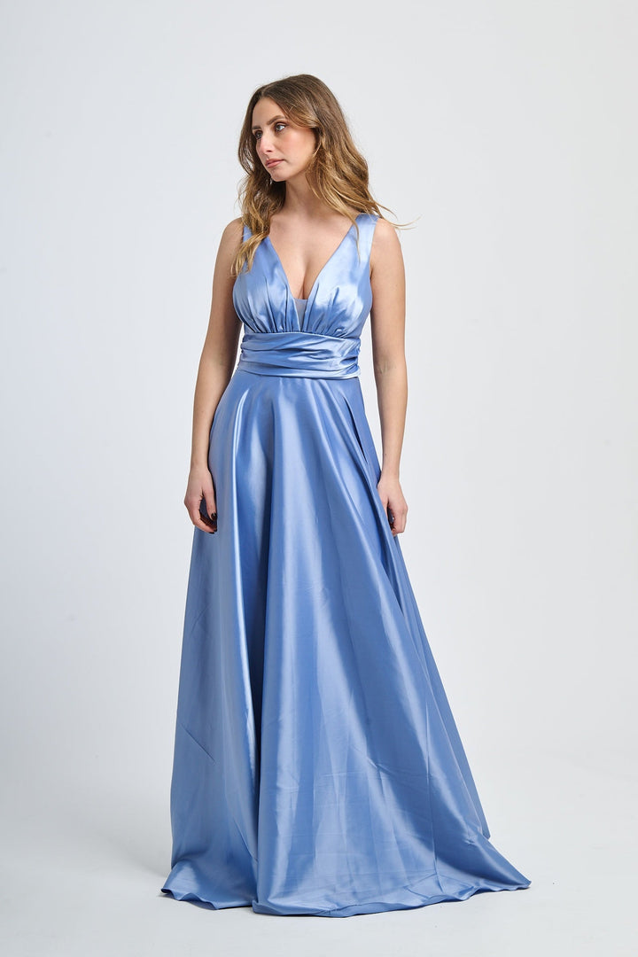Maxi Satin Dress with V-Neck Sara