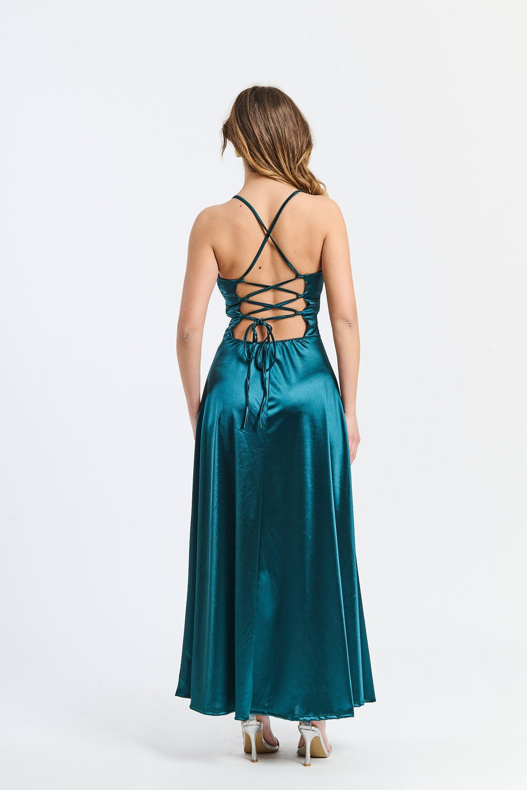 Long satin dress with open back Eva