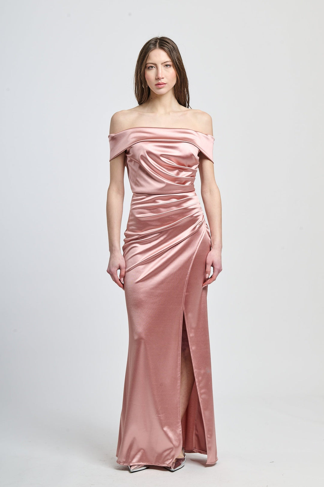 Draped Off-Shoulder Dress Light Blue