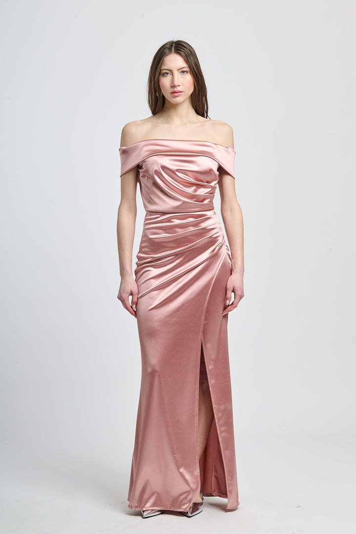 Draped Off-Shoulder Dress Light Blue