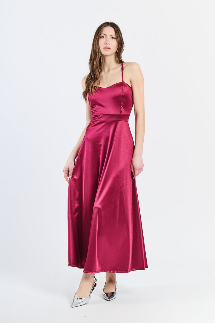 Long satin dress with open back Eva