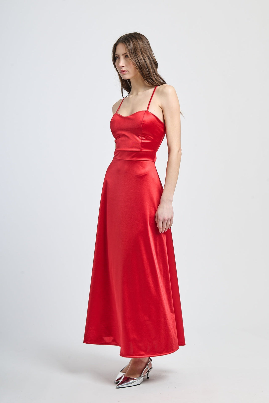 Long satin dress with open back Eva