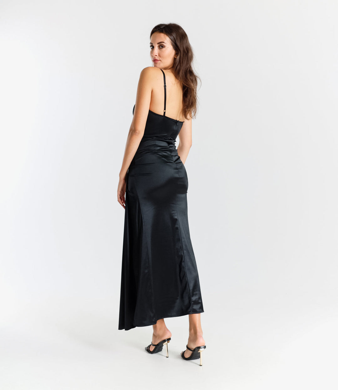 Draped Satin Long Dress with Side Slit Beatrice