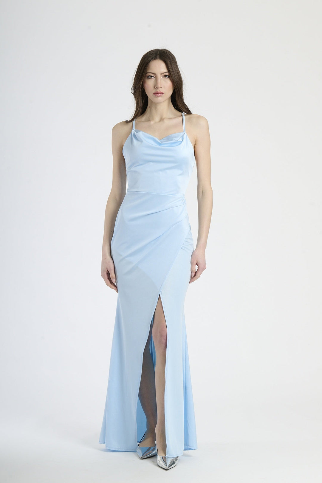 Fitted Draped Dress with Front Slit Ofelia