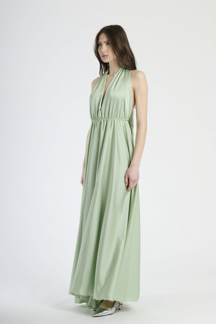 Long Satin Dress with Shoulder Strap and Open Back Pamela