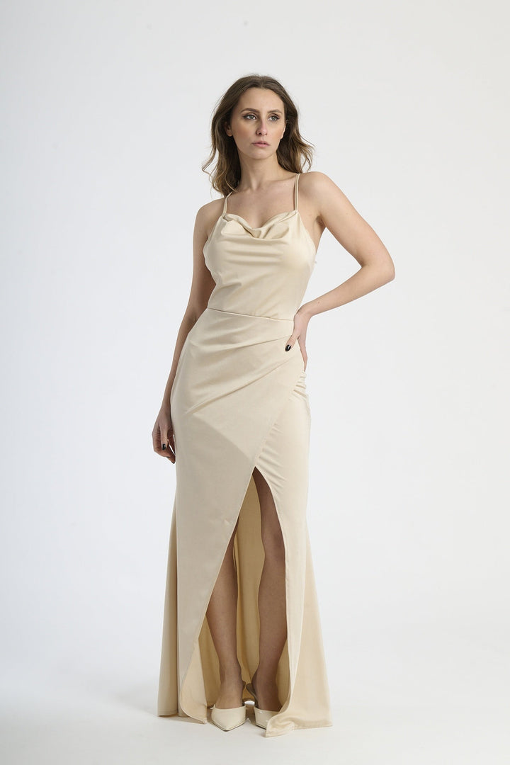 Fitted Draped Dress with Front Slit Ofelia