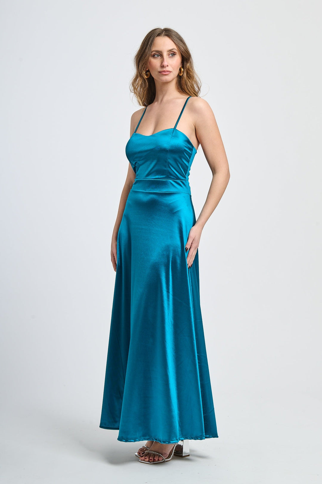 Long satin dress with open back Eva