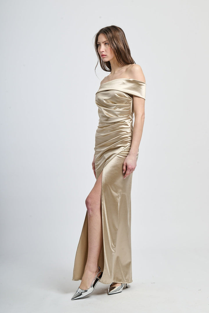 Draped Off-Shoulder Dress Light Blue