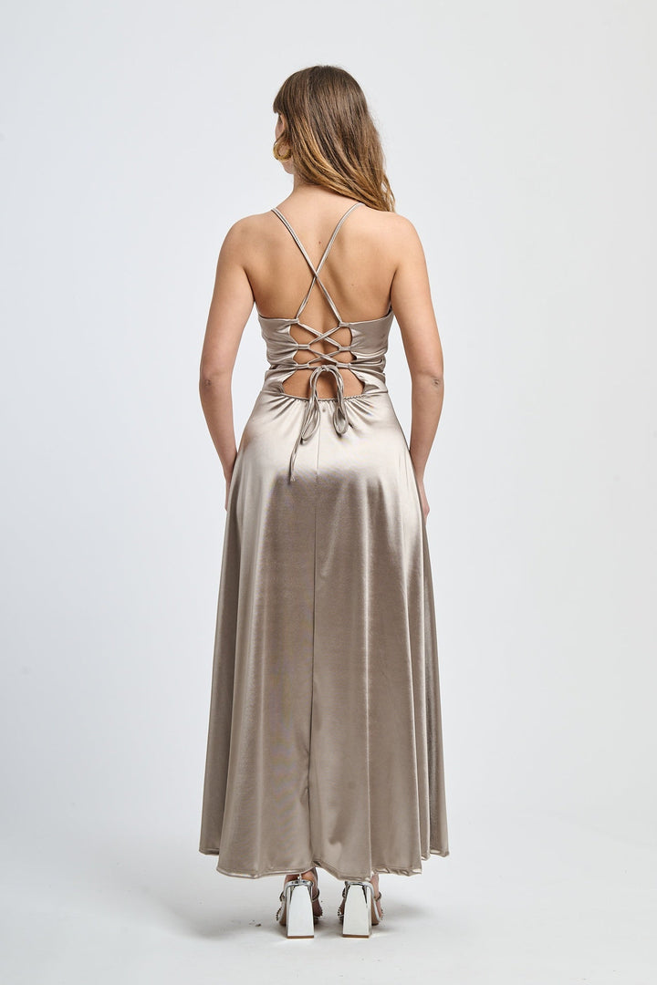 Long satin dress with open back Eva