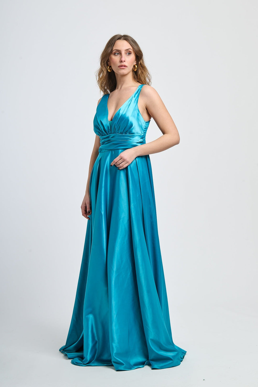 Maxi Satin Dress with V-Neck Sara