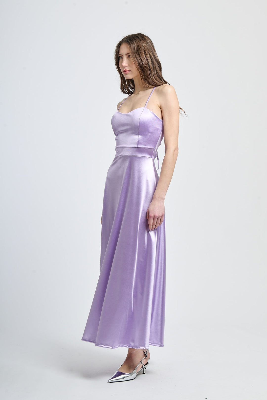 Long satin dress with open back Eva