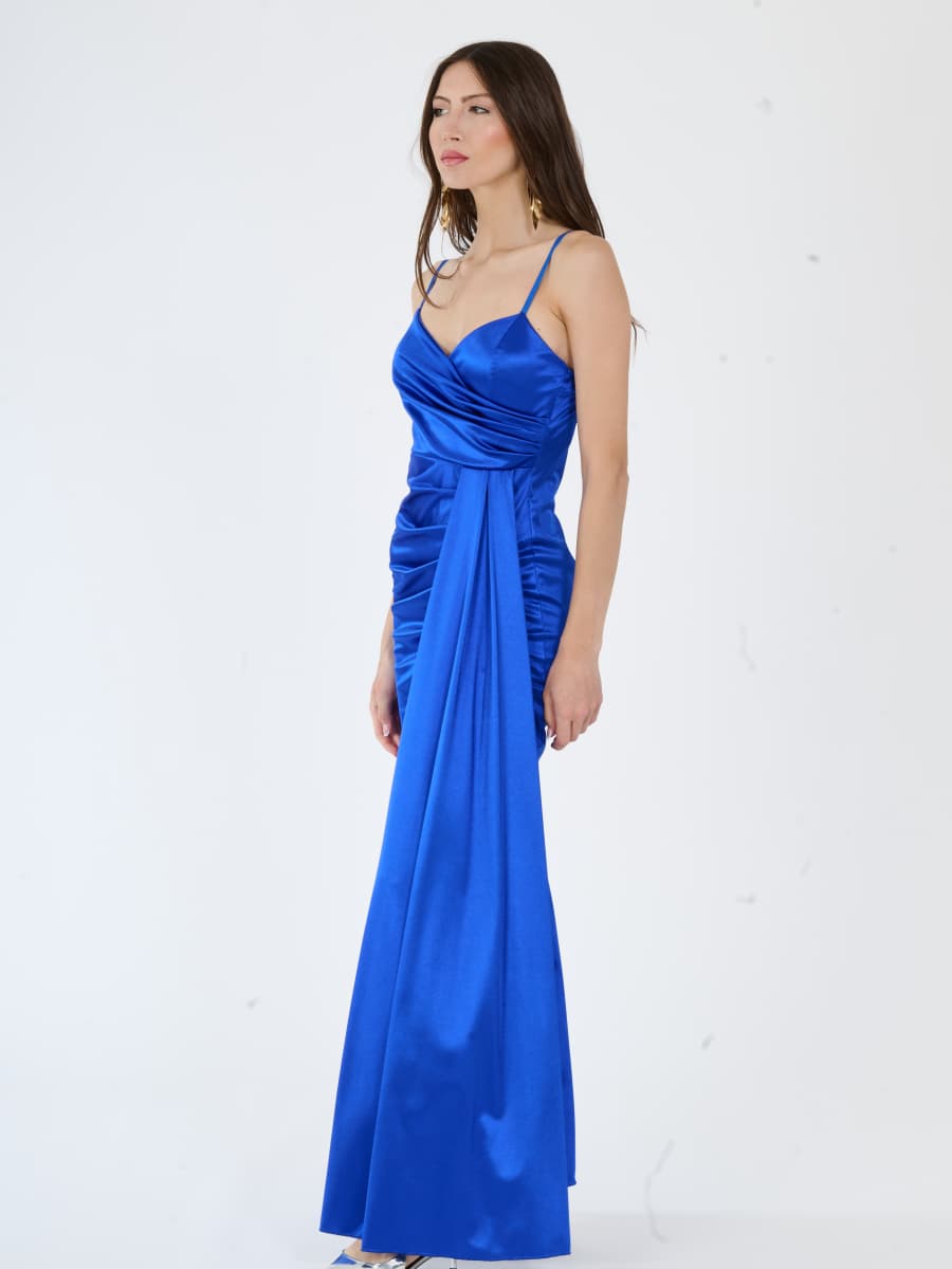 Draped Satin Long Dress with Side Slit Beatrice