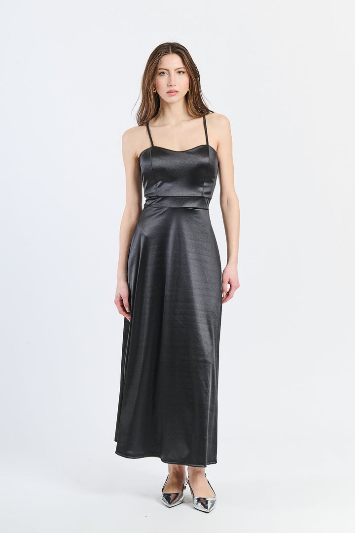 Long satin dress with open back Eva