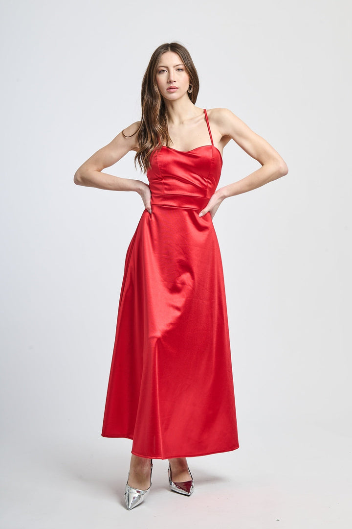 Long satin dress with open back Eva