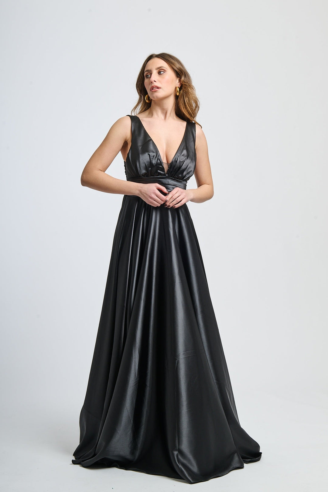 Maxi Satin Dress with V-Neck Sara
