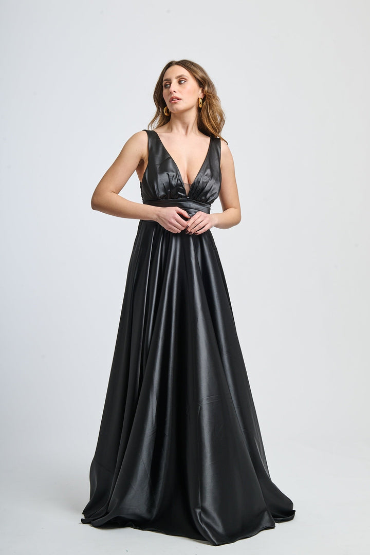 Maxi Satin Dress with V-Neck Sara