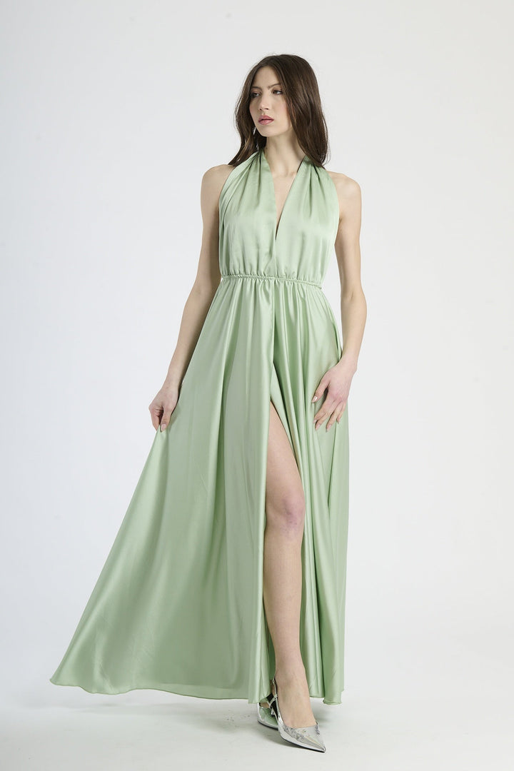 Long Satin Dress with Shoulder Strap and Open Back Pamela