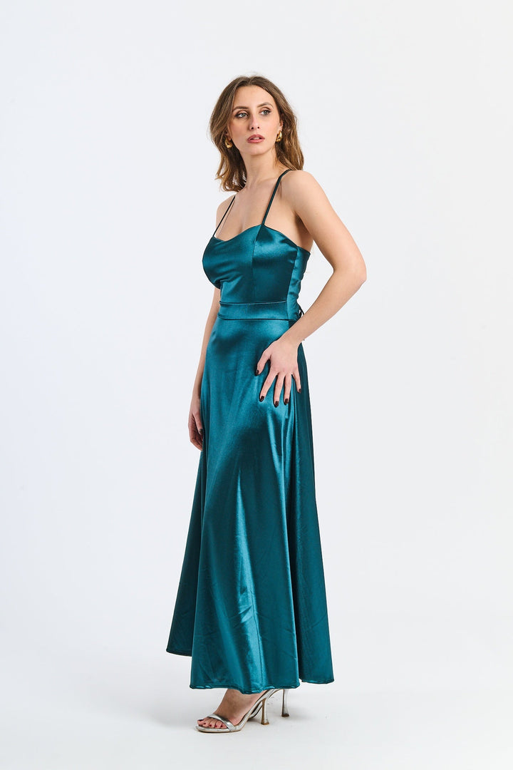 Long satin dress with open back Eva