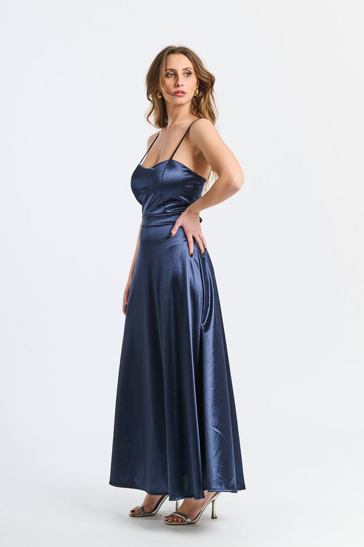 Long satin dress with open back Eva