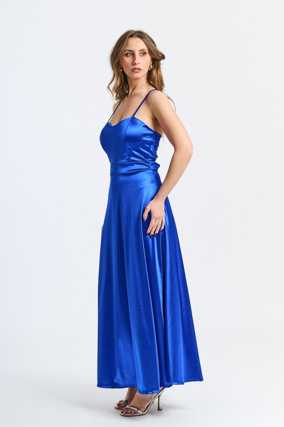 Long satin dress with open back Eva