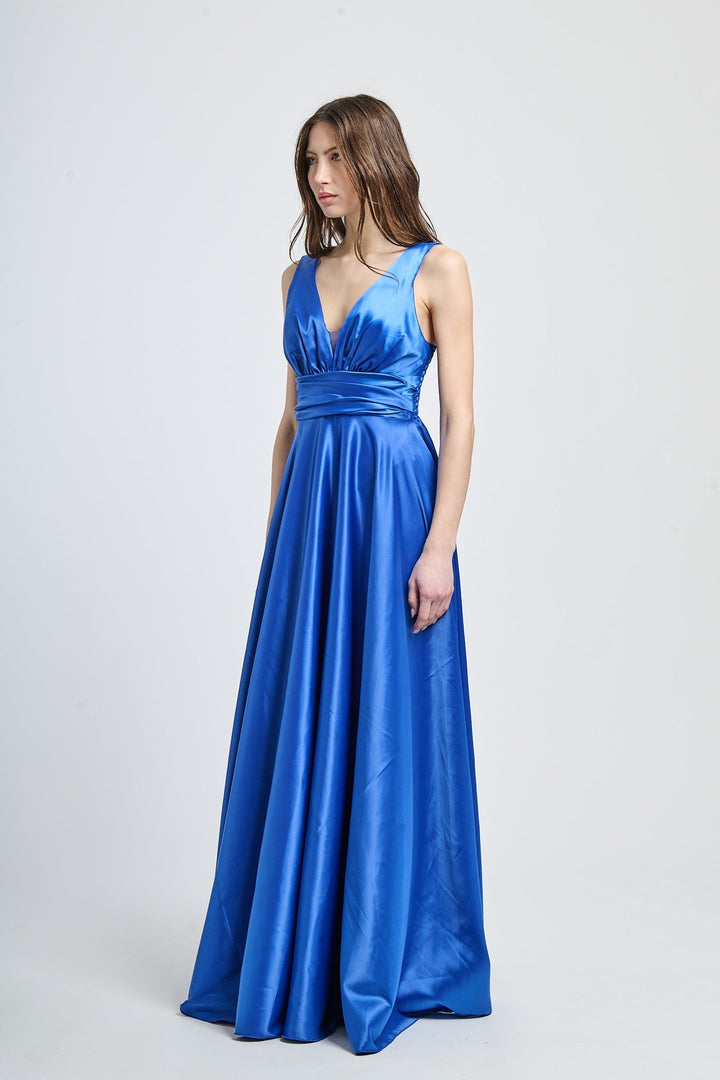 Maxi Satin Dress with V-Neck Sara