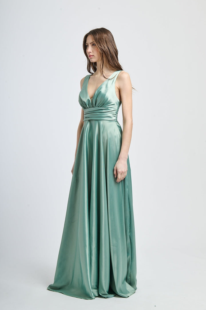 Maxi Satin Dress with V-Neck Sara