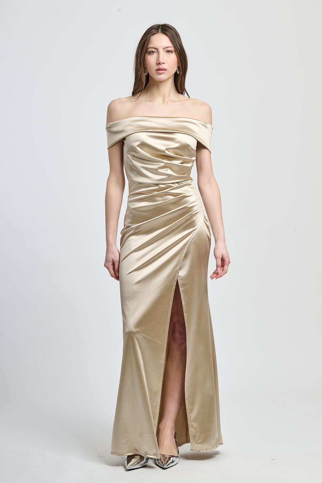 Draped Off-Shoulder Dress Light Blue