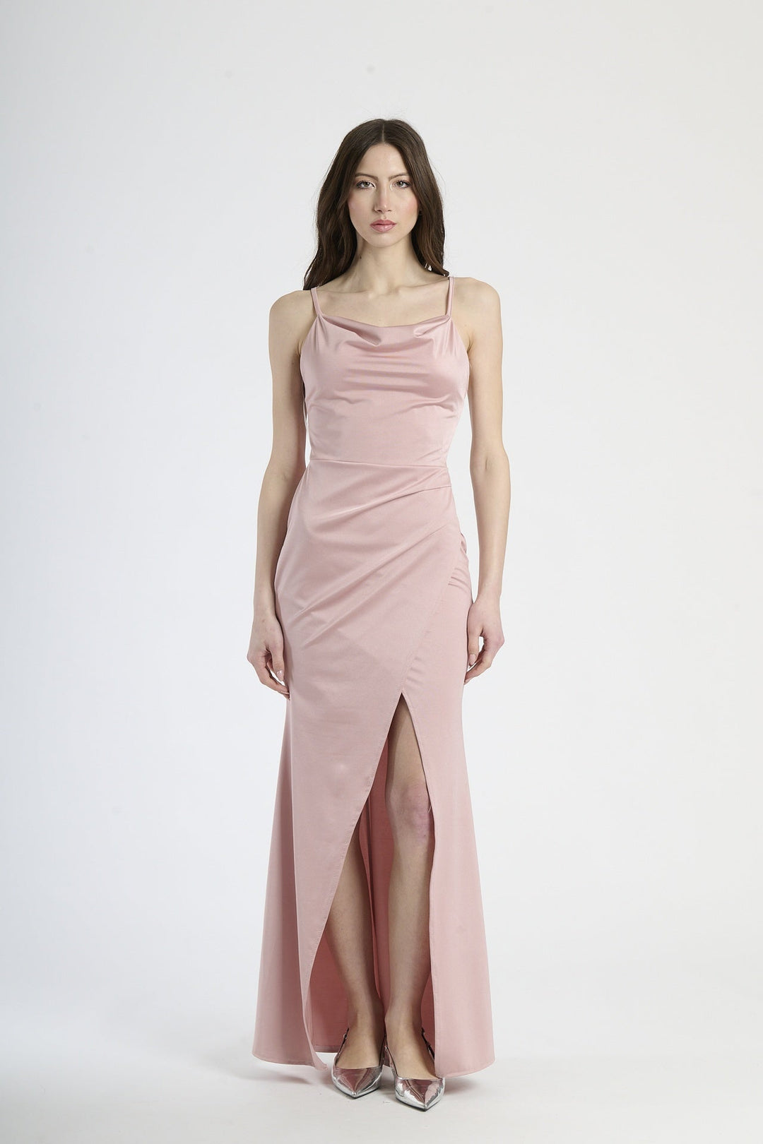 Fitted Draped Dress with Front Slit Ofelia
