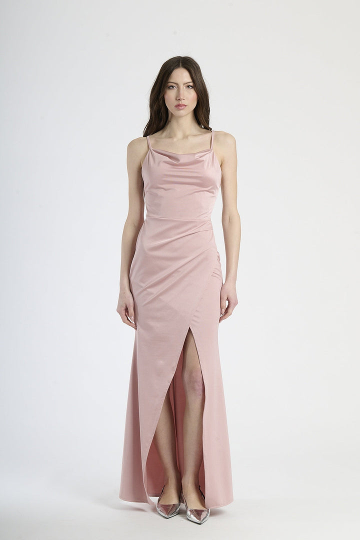 Fitted Draped Dress with Front Slit Ofelia