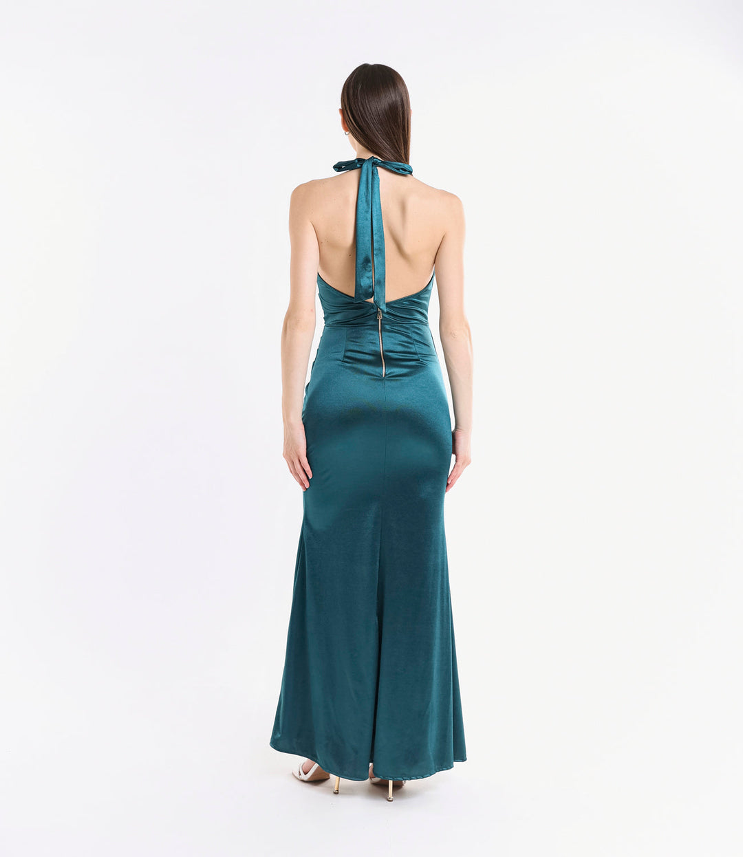 Draped Satin Dress with American Neckline Aria