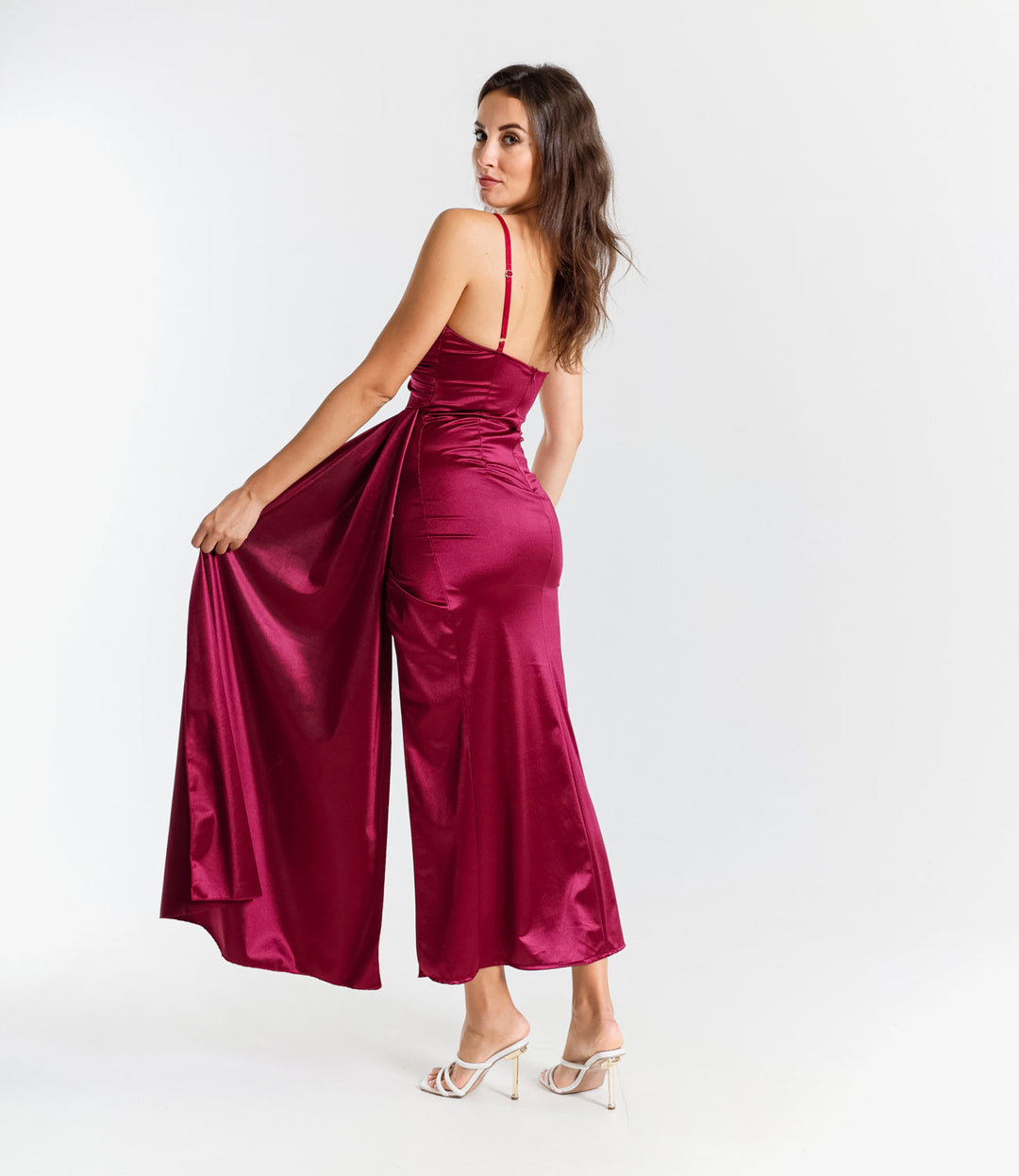 Draped Satin Long Dress with Side Slit Beatrice