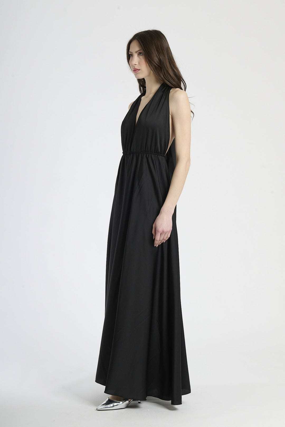 Long Satin Dress with Shoulder Strap and Open Back Pamela