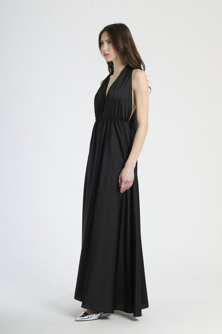 Long Satin Dress with Shoulder Strap and Open Back Pamela