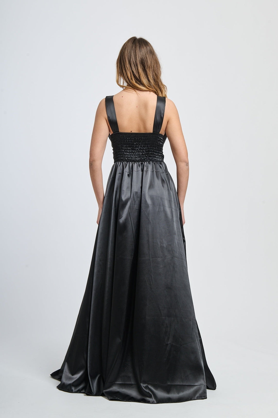 Maxi Satin Dress with V-Neck Sara