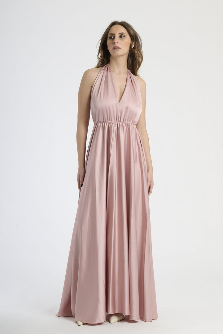 Long Satin Dress with Shoulder Strap and Open Back Pamela