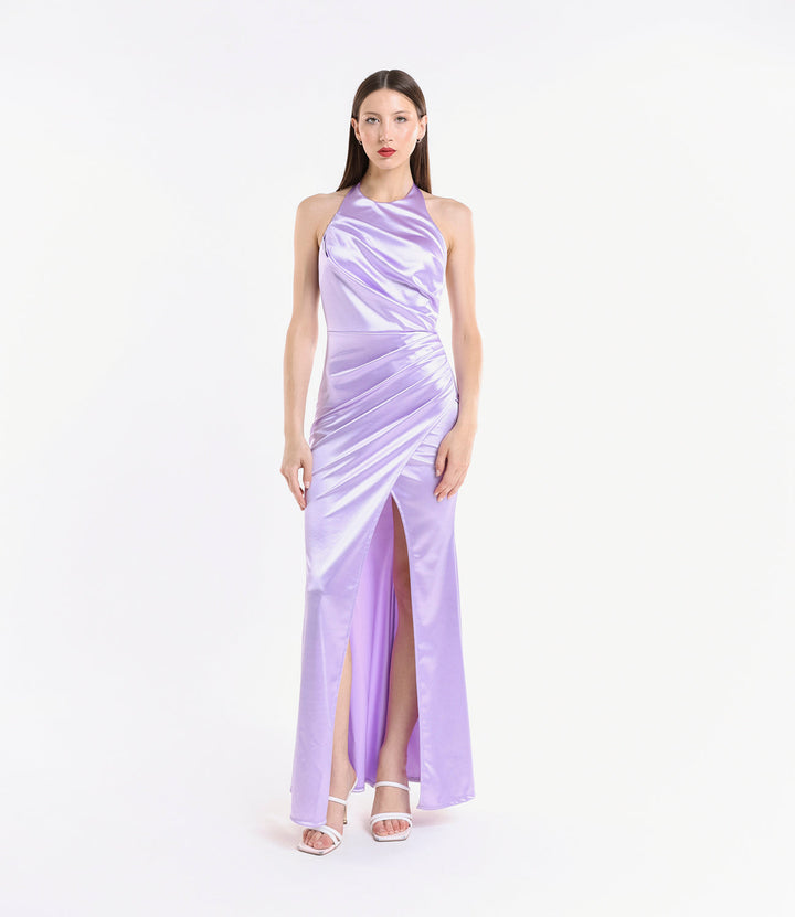 Draped Satin Dress with American Neckline Aria